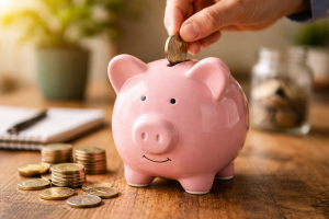 Piano pensionistico per minori rappresentato da un salvadanaio, simbolo di previdenza complementare e accumulo a lungo termine per i figli
