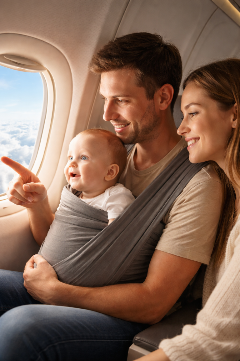 Famiglia con neonato in aereo - consigli per volare in aereo con bambini