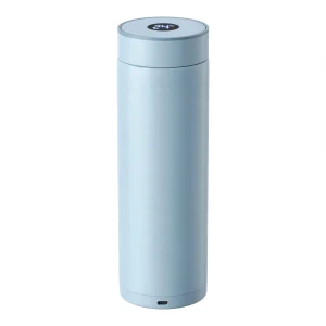 Bollitore portatile azzurro con display digitale della temperatura sul coperchio e ricarica USB-C